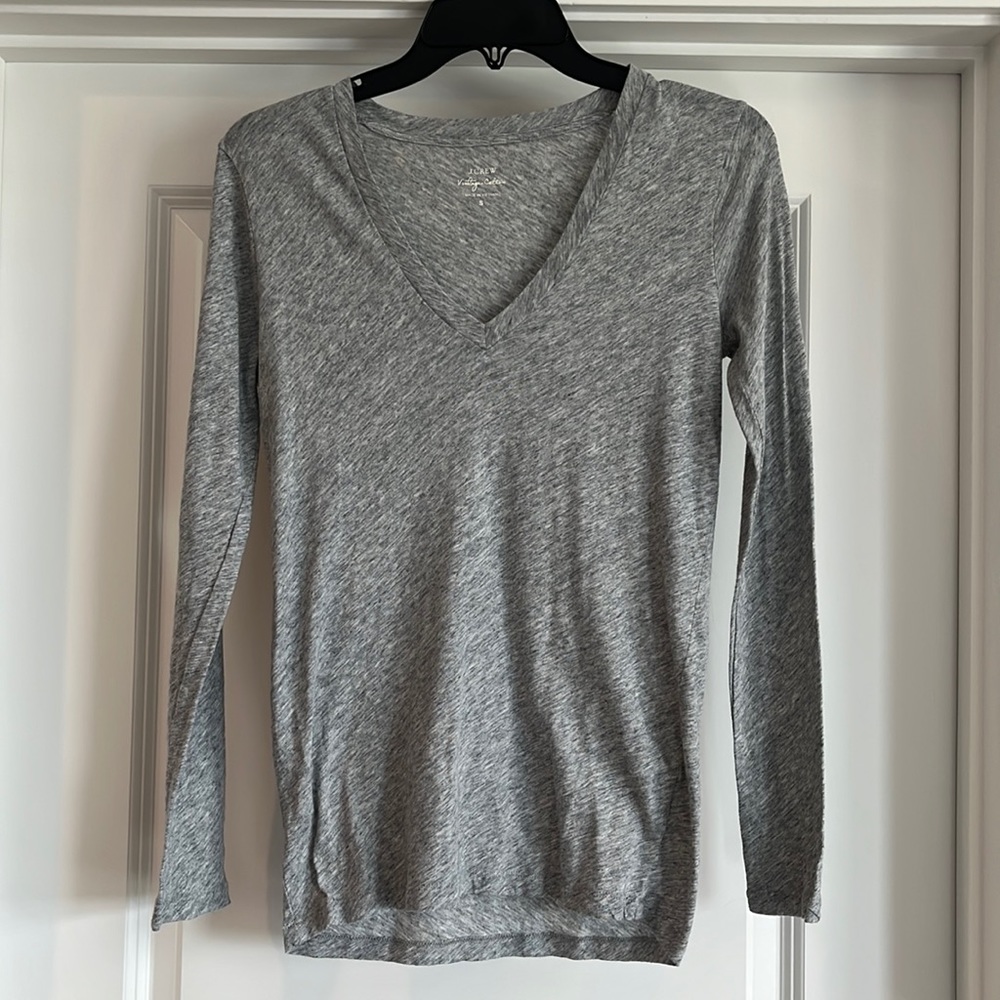 J. Crew Grey V-Neck Long Sleeve Tee